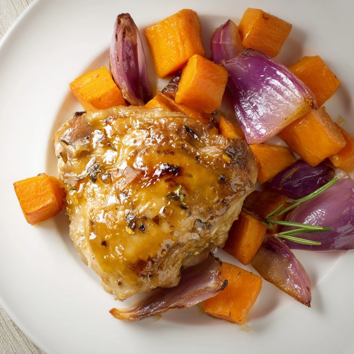 Golden Honey-Glazed Chicken with Roasted Root Vegetables: Crispy skin, tender glazed inside.