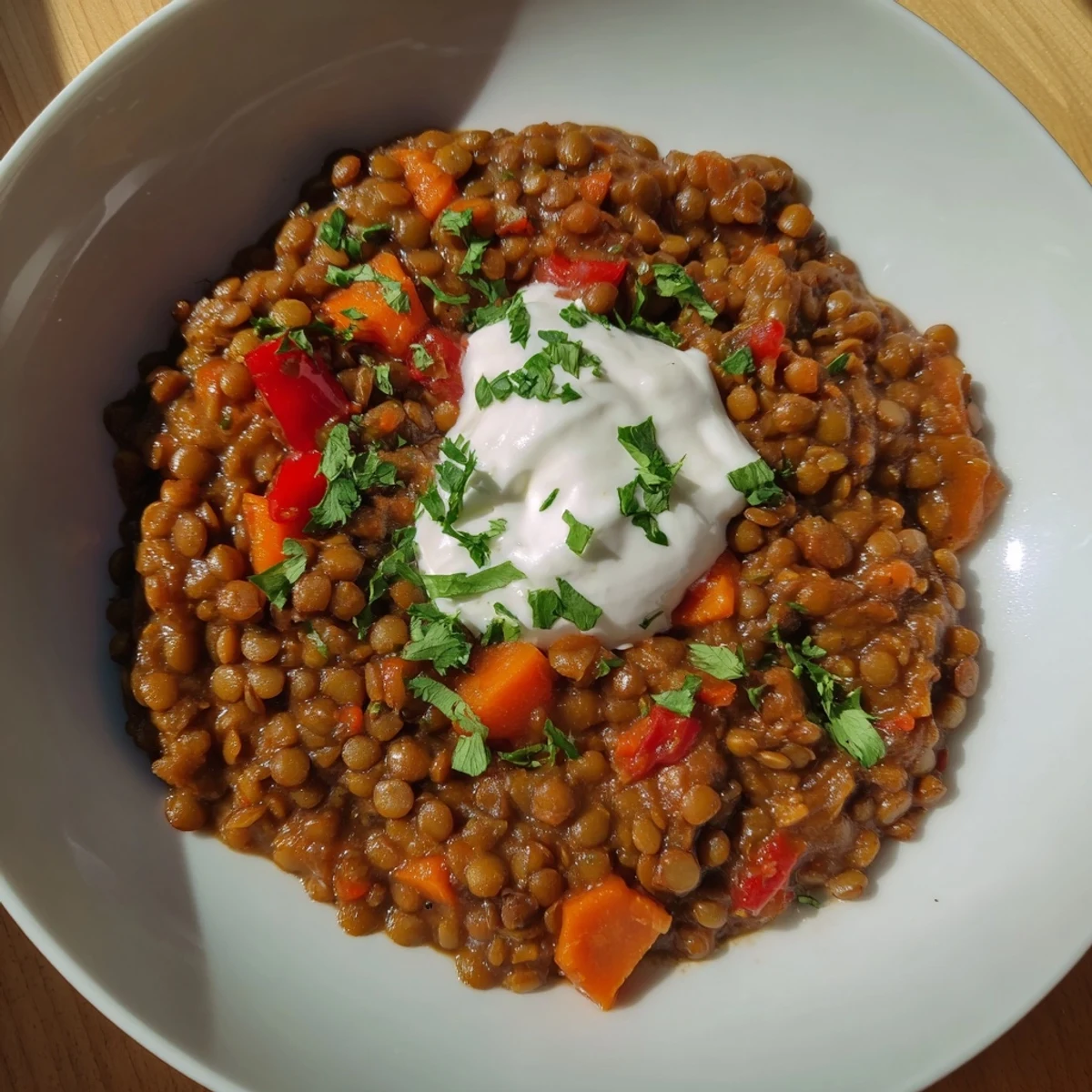 Close-up of a flavorful Wheat-Warm Hearty Lentil Curry, perfect for a cozy weeknight dinner.