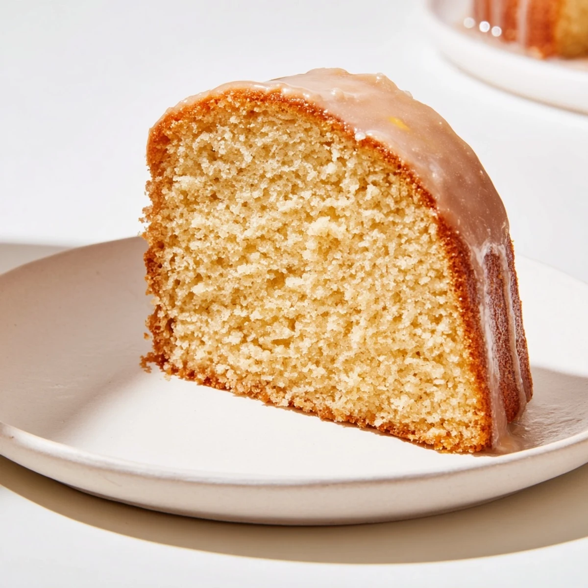 Golden, honey-kissed pound cake slice, moist and delicious, perfect for a cozy afternoon treat.