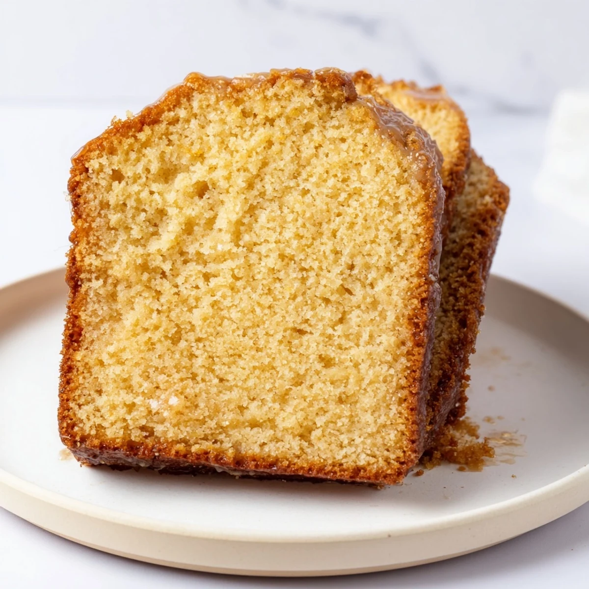 A golden-brown Soft Glow Golden Honey Pound Cake, baked to perfection and ready to serve beautifully.