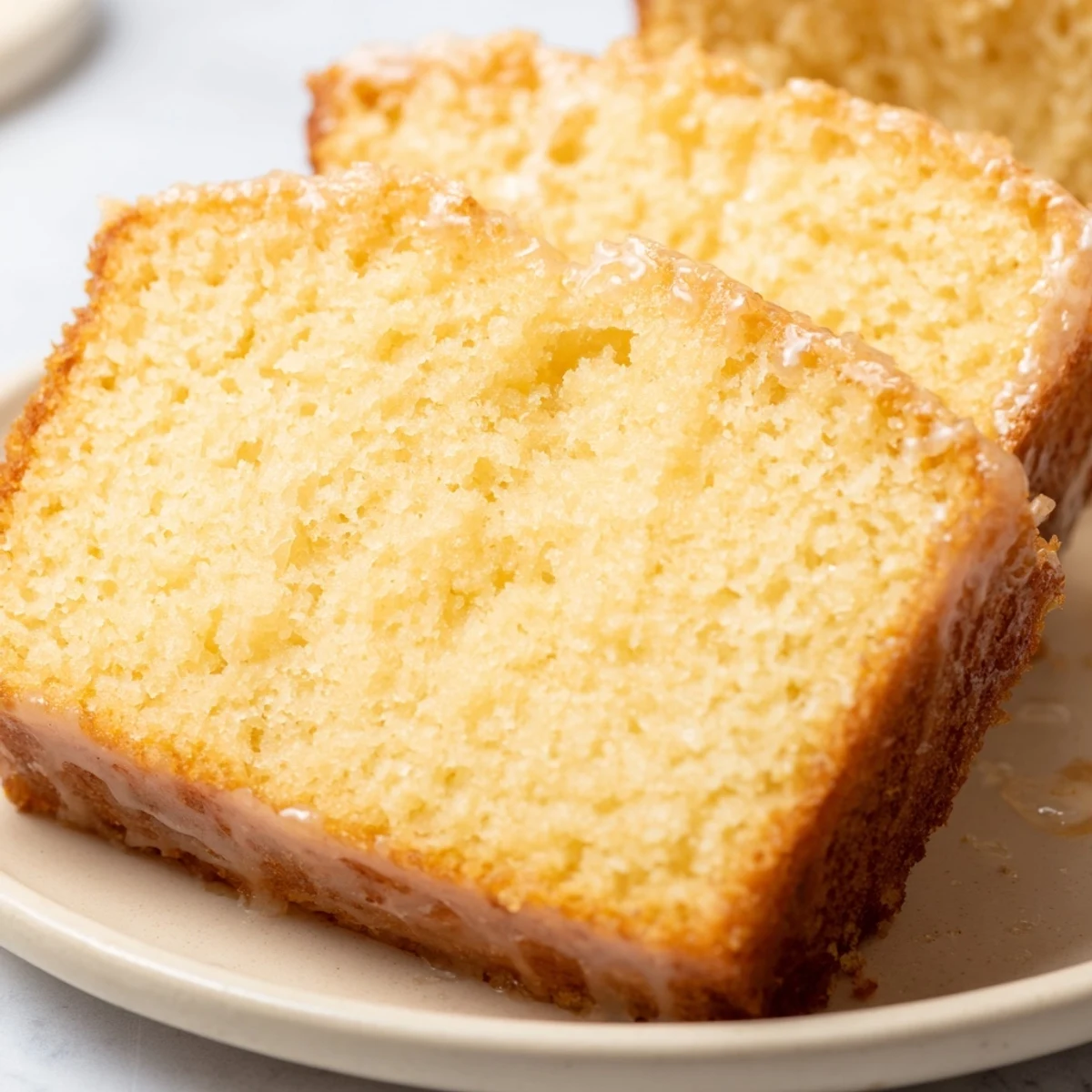 Warm, buttery aroma of fresh Soft Glow Golden Honey Pound Cake, ideal with a dollop of whipped cream.