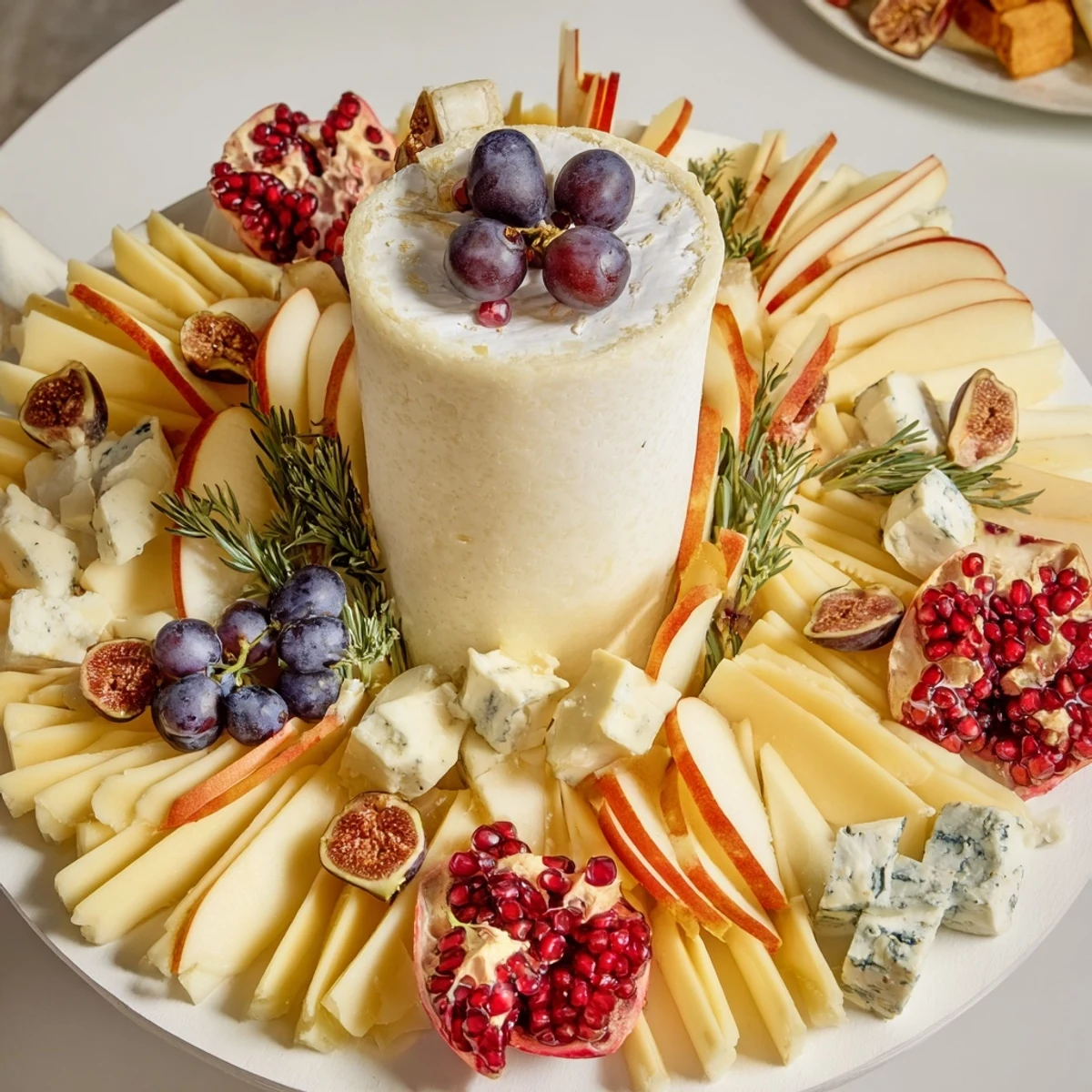 A visually stunning Star of Bethlehem Cheese Platter with assorted cheeses, fruits, and nuts prepared for serving.