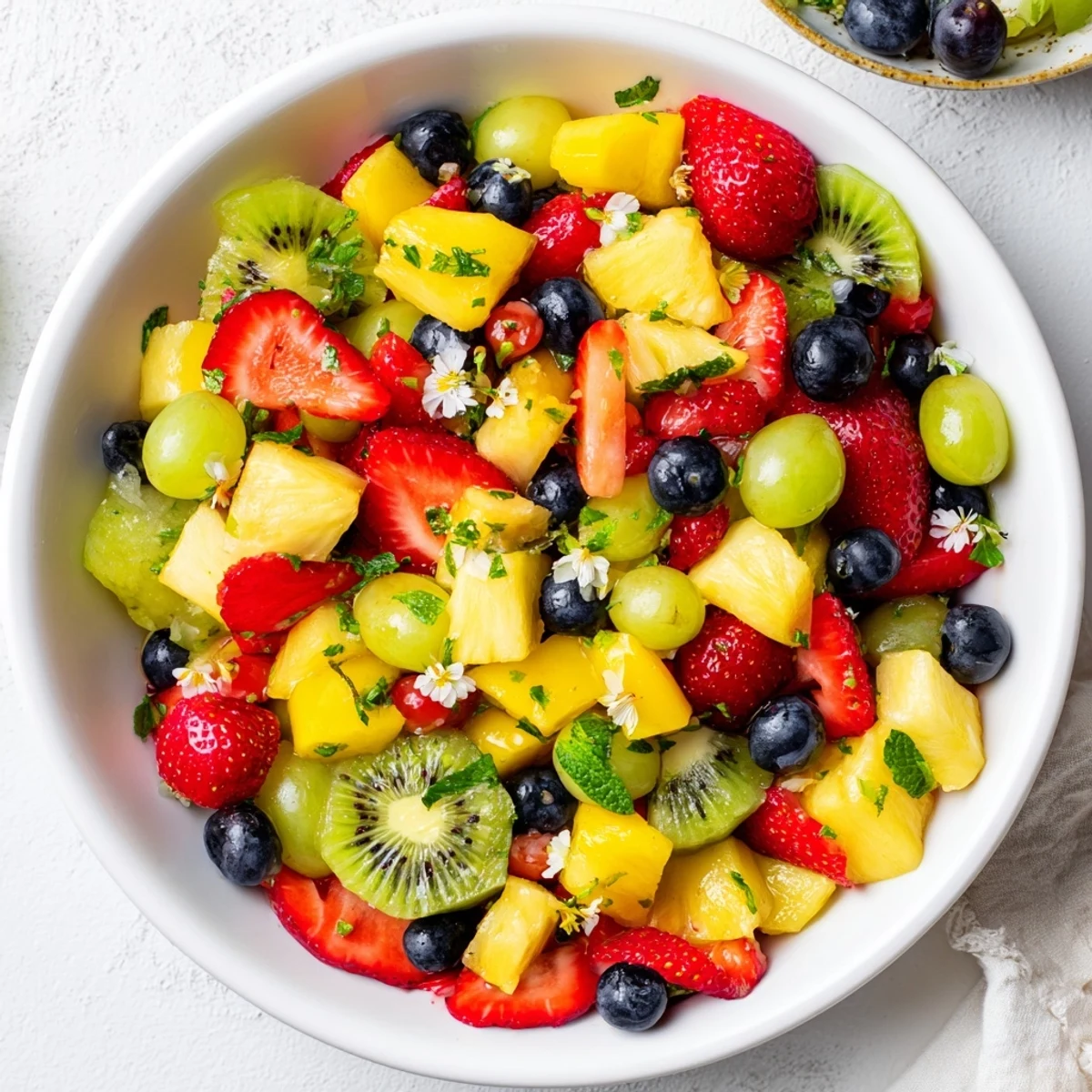 This beautiful Festive Bow Fruit Medley showcases fresh fruit drizzled with a zesty lime dressing, ready to enjoy.