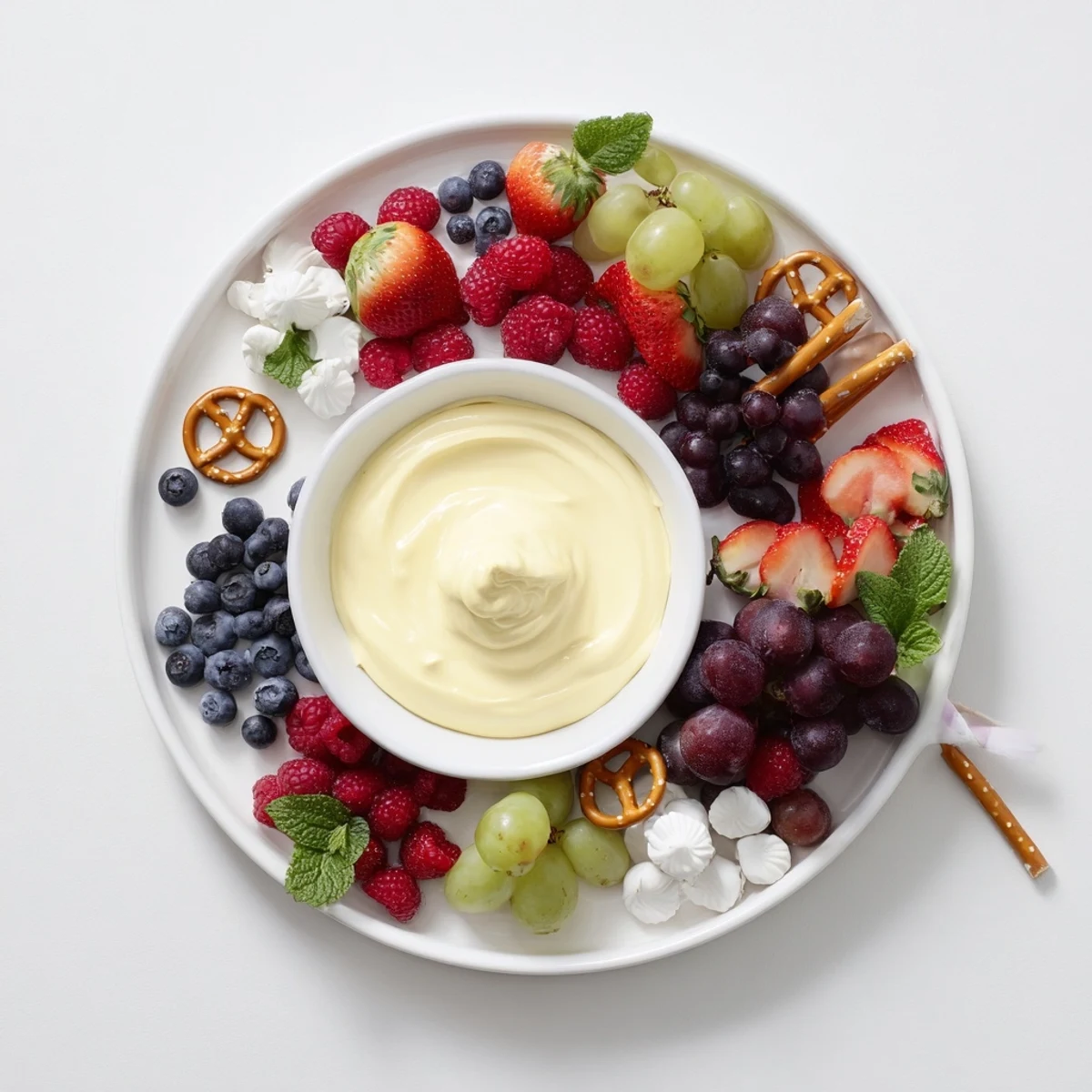 Enjoy this easy Mistletoe Kiss Berry Dip Board: fresh fruit with a tangy, luscious dip makes a perfect party snack.