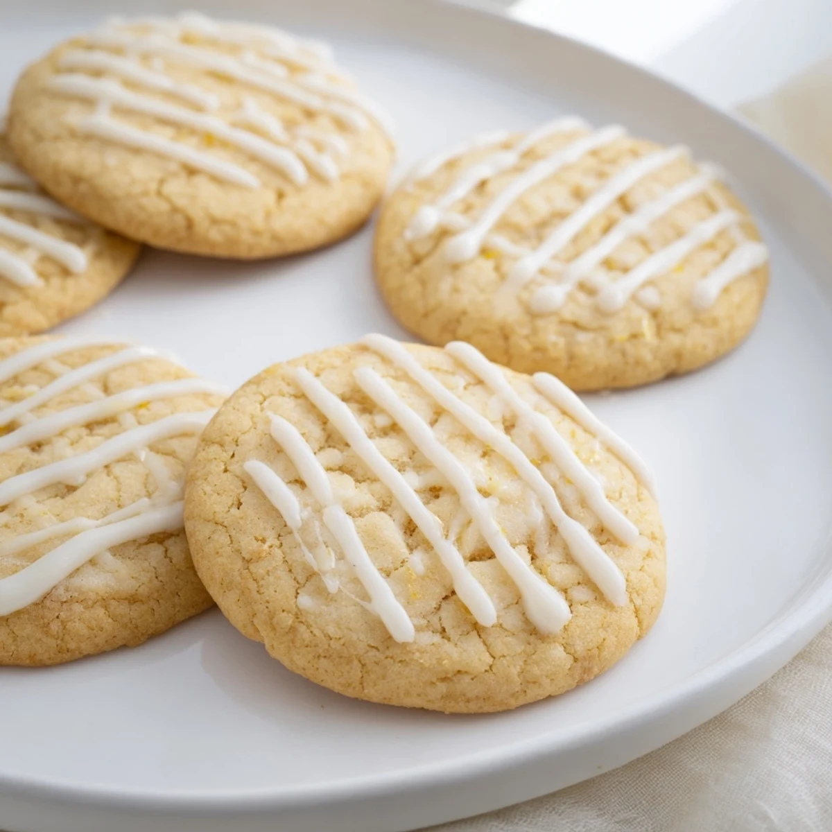 Freshly baked Holiday Cookies with Icing Drizzle, featuring a sweet, flowing icing glaze and perfect texture.