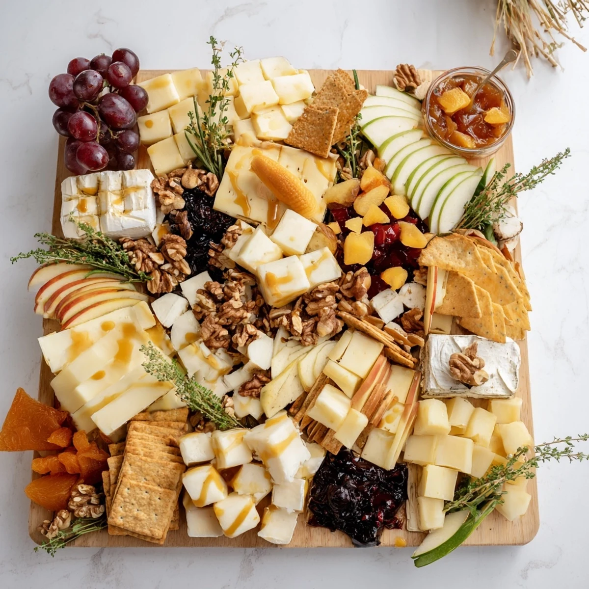 Festive Twelve Days of Cheese Board with artisanal cheeses and lovely fruit pairings for each day.