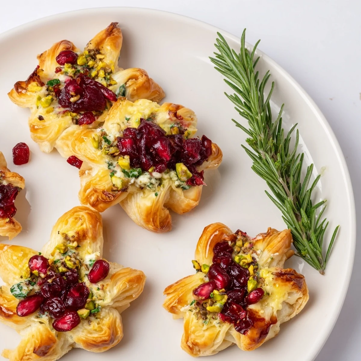 A beautiful, golden Cranberry Christmas Star appetizer is ready to serve with a bubbly holiday wine.