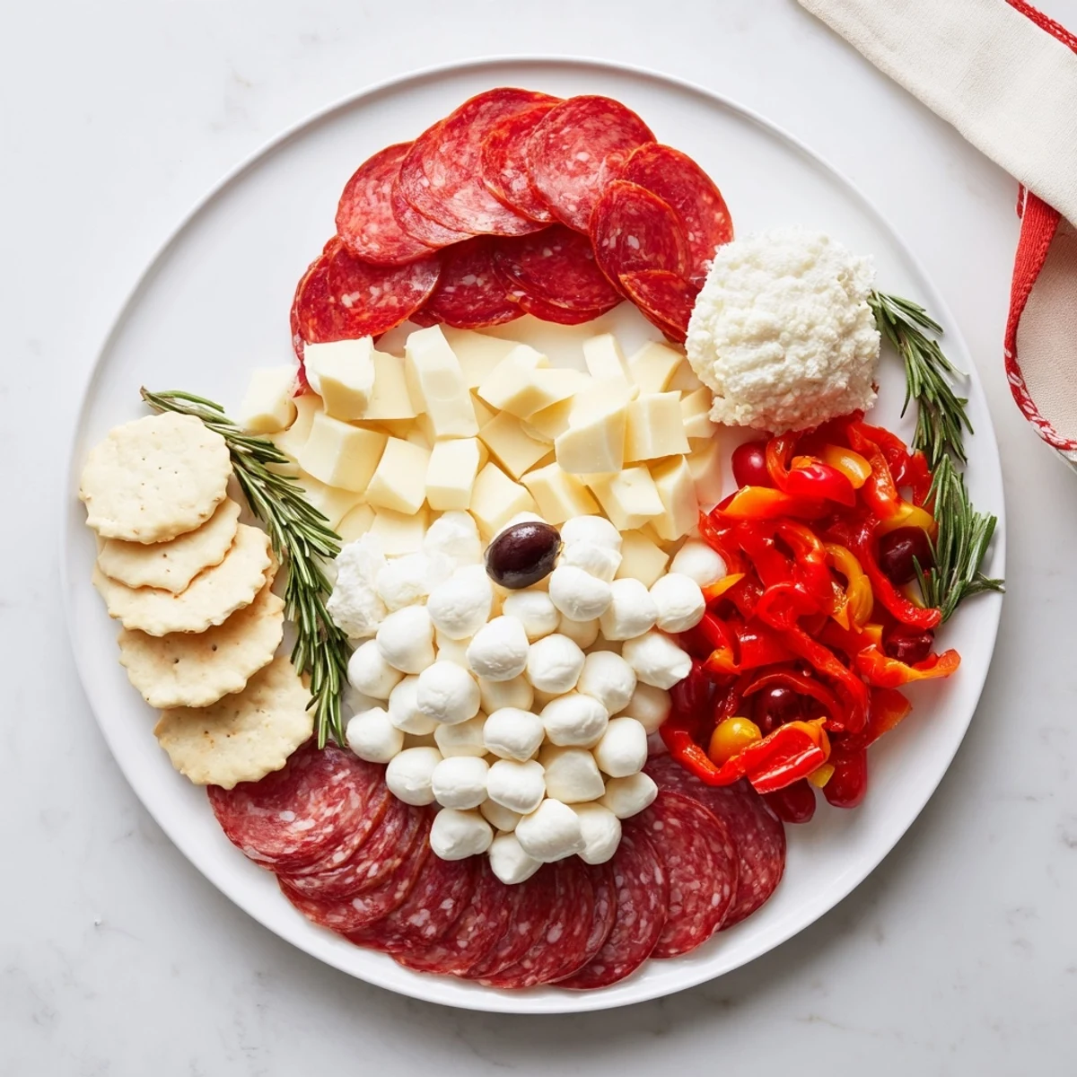 Santa's Beard and Hat Board features a striking arrangement of meats and cheeses perfect for holiday appetizers.