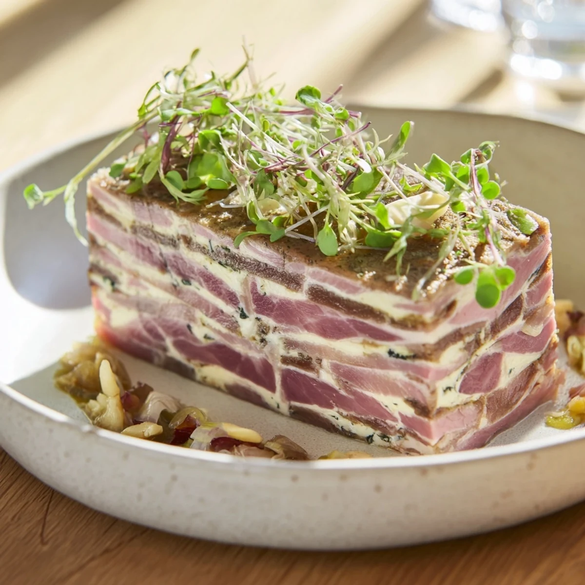 Layered Meat Terrine with Blue Cheese and Herbs