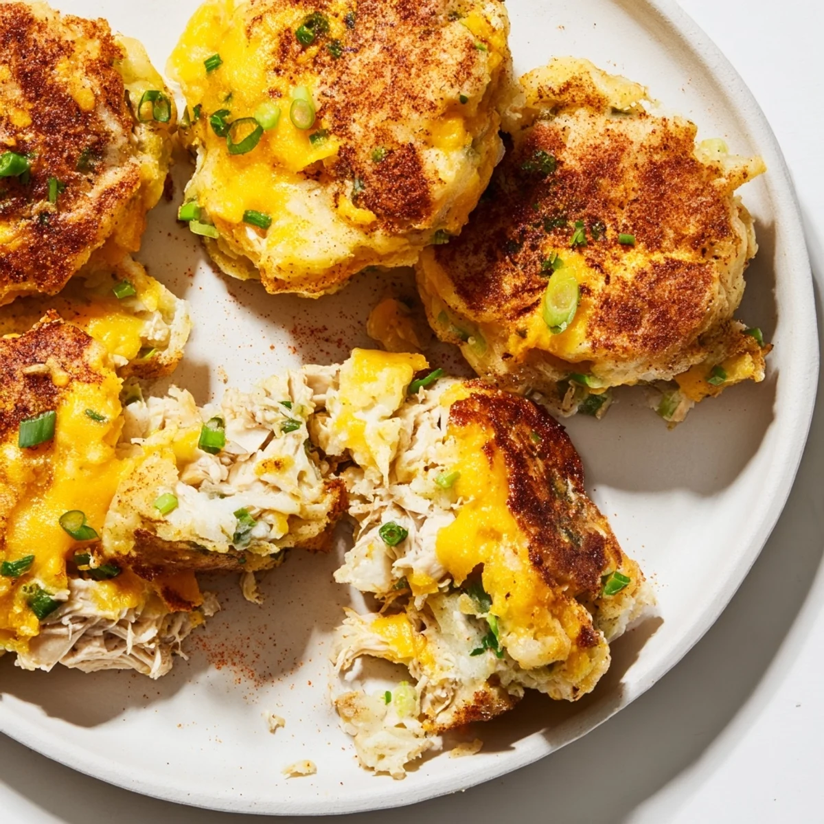 Golden-brown Potato and Chicken Cakes, crispy on the outside, a comforting and flavorful homemade meal.