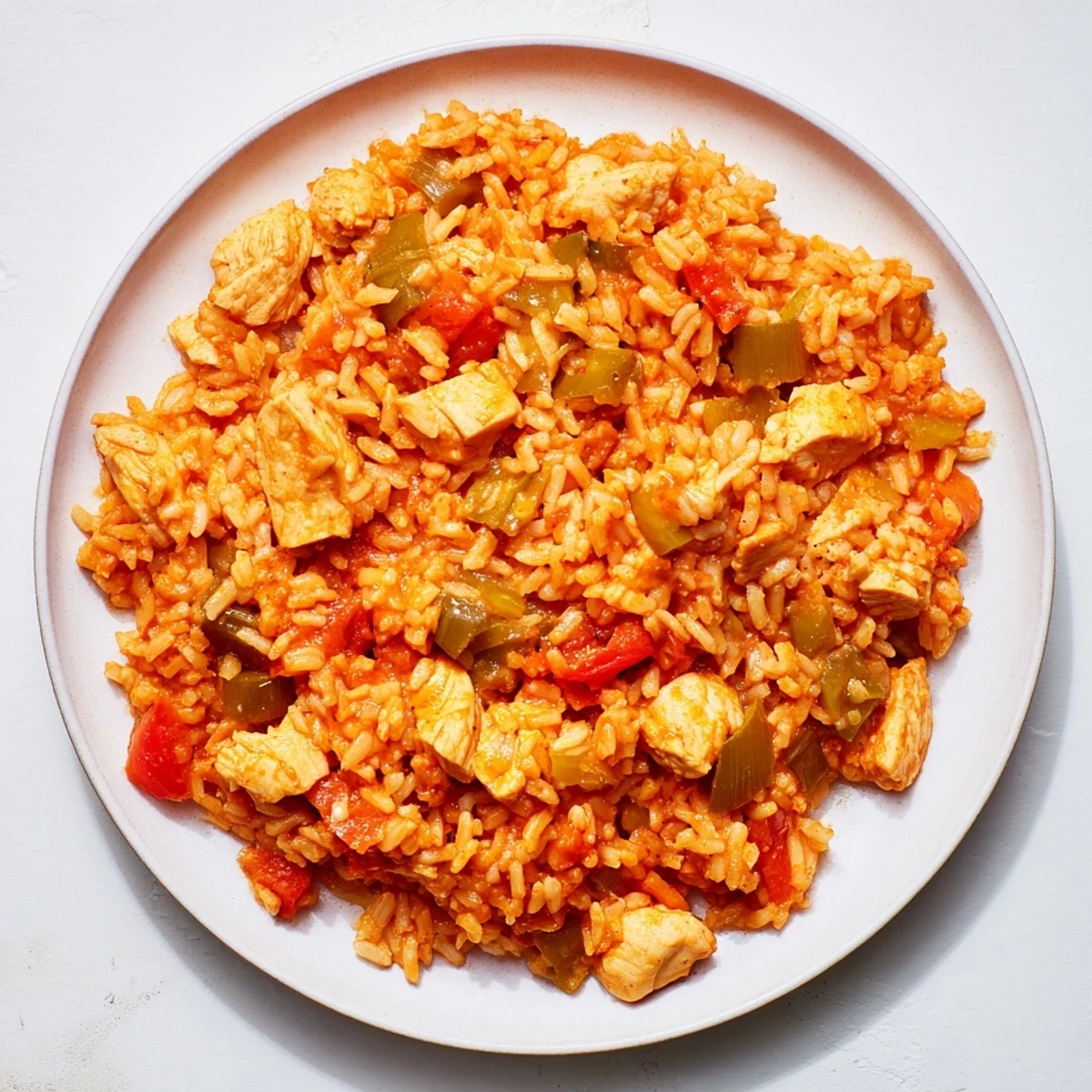 Golden-hued One-Pot Chicken and Rice with mixed vegetables, perfect for a budget-friendly weeknight dinner.