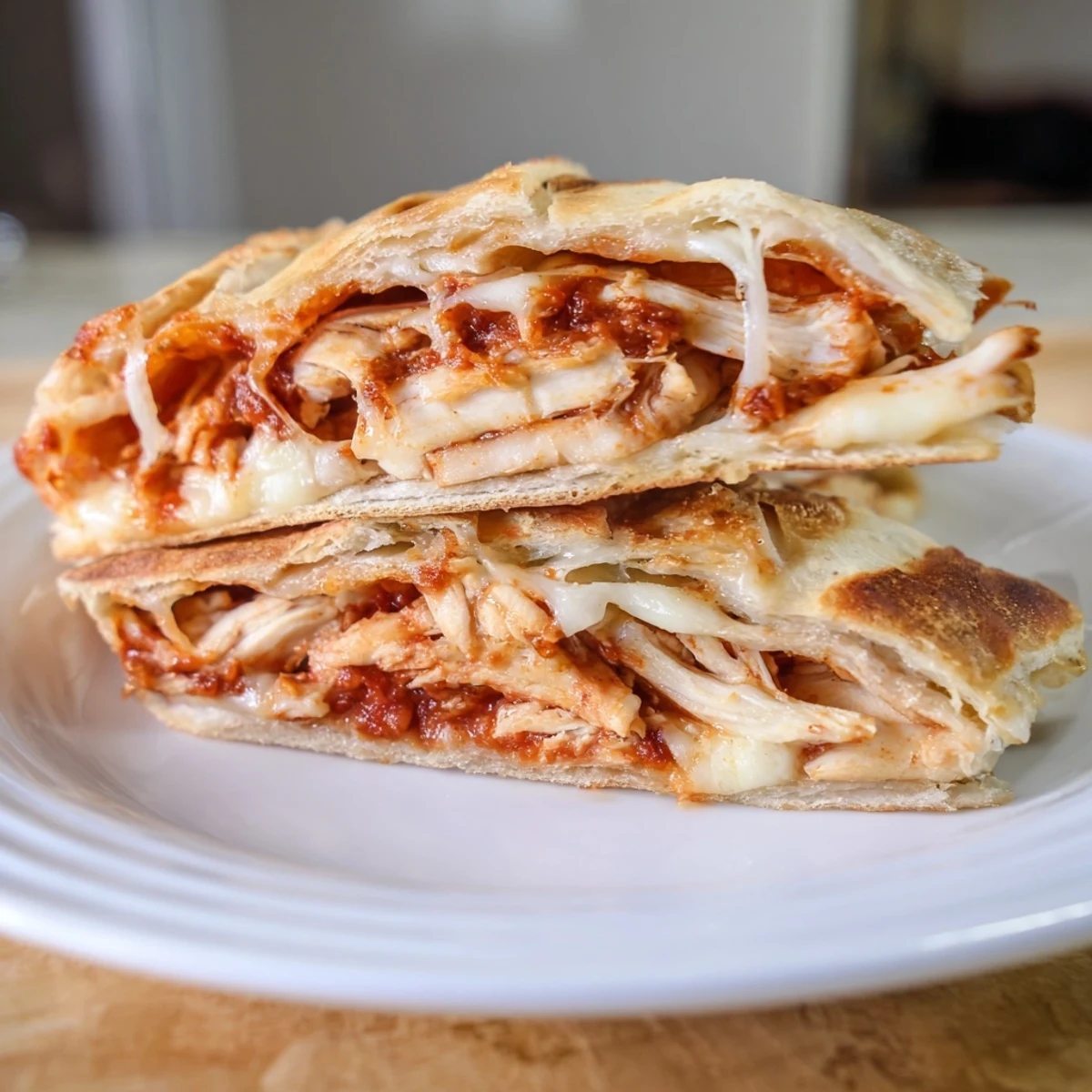 Mouthwatering Leftover Pizza Grilled Cheese with bubbling cheese and savory chicken filling, perfect lunch.