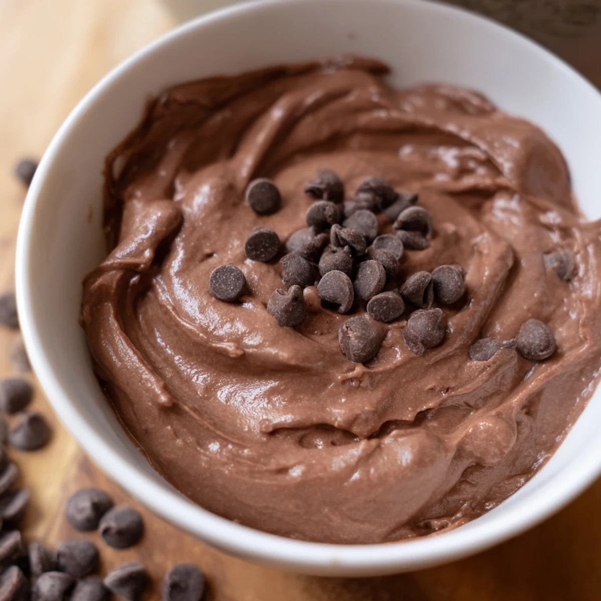 Creamy, rich gluten-free brownie batter dip, perfect for dipping fruit and sharing.
