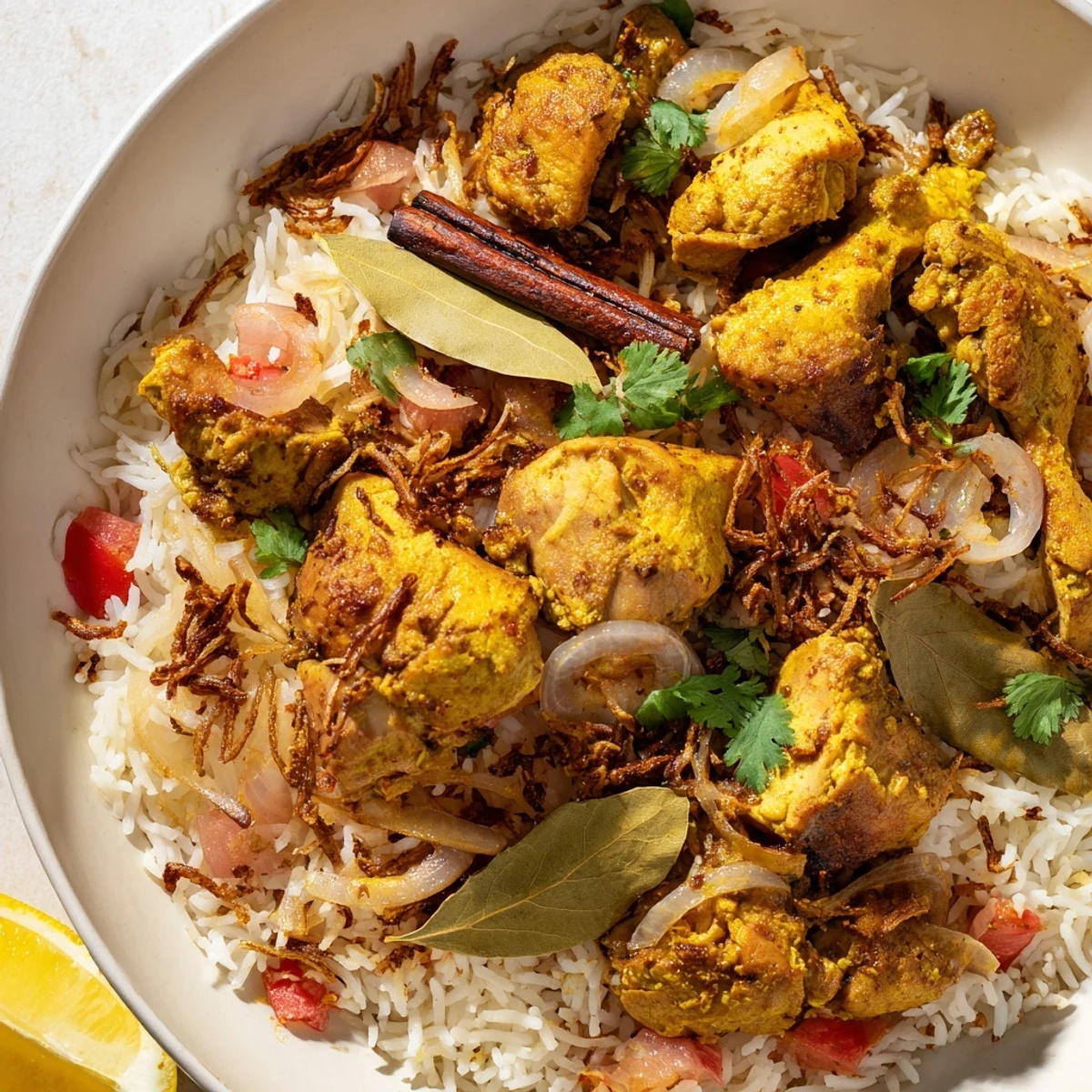 Aromatic Easy Chicken Biryani, showcasing fluffy basmati rice and savory chicken garnished with cilantro.