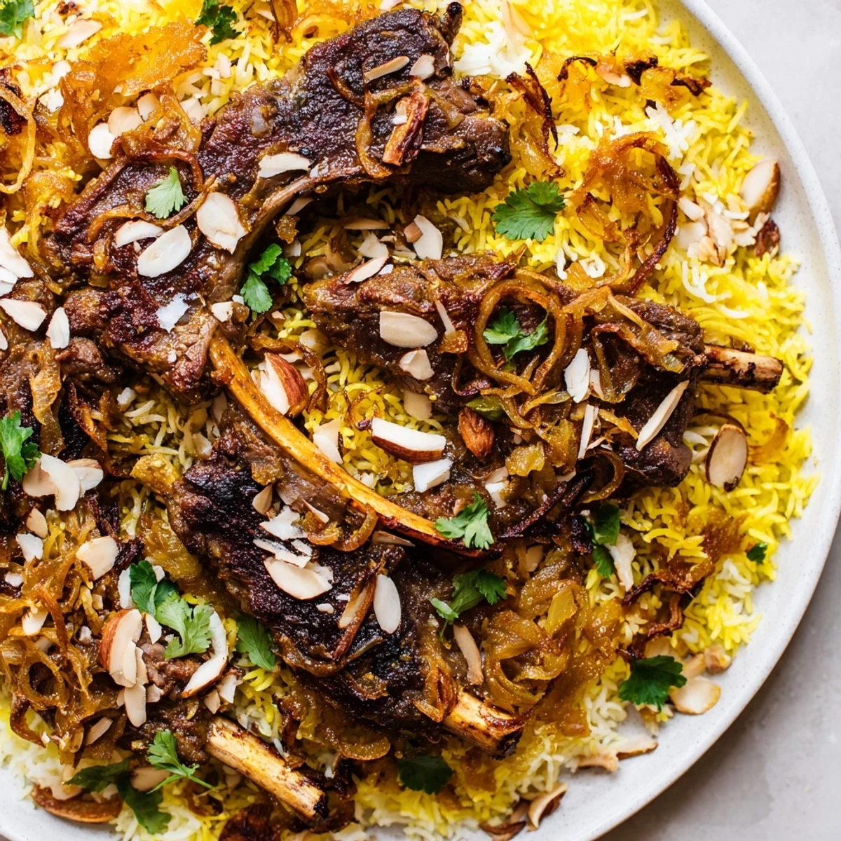 Fragrant Qatari Majboos, with golden rice and meltingly soft lamb, ready to savor.