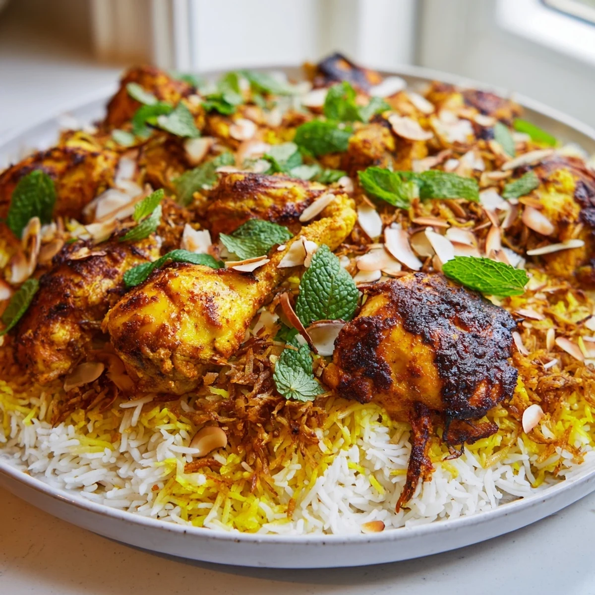 Steaming, flavorful Kuwaiti Biryani Rice, a layered dish with tender meat and aromatic saffron rice.