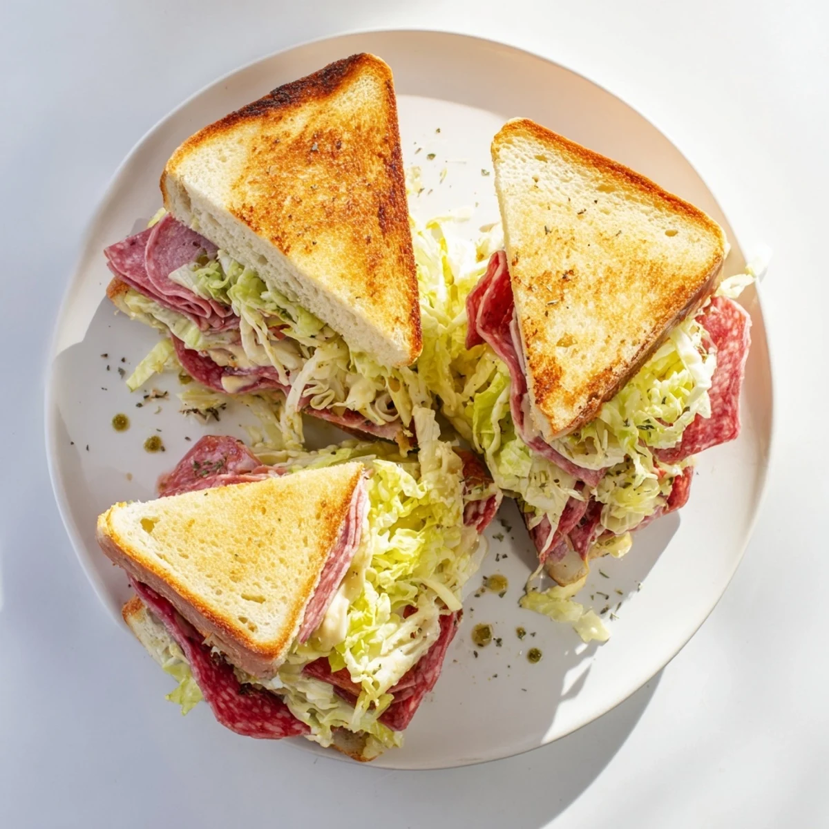 Golden-brown Italian Sub Grilled Cheese oozing melted provolone and piled with salami and pepperoni.