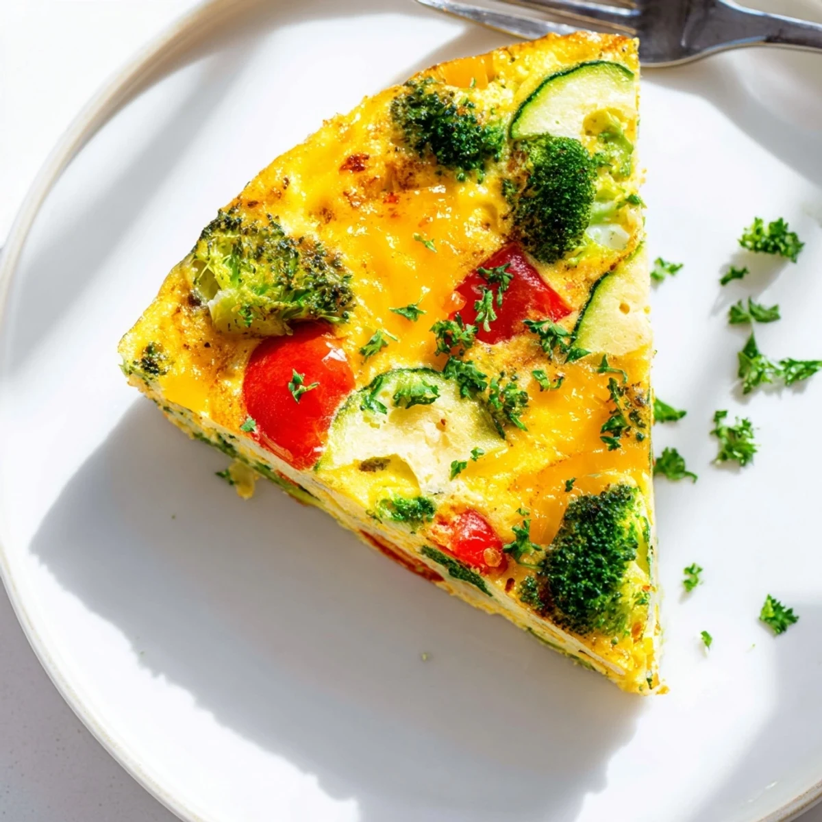 Rustic skillet vegetable frittata topped with savory cheese, ready to serve for breakfast or a light dinner.