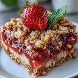 Easy Strawberry Rhubarb Crumble Bars perfect for a sweet summer picnic.