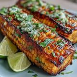 Barbecued corn ribs with bright chili lime butter, perfectly charred and ready to enjoy.