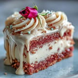 Elegant pink rosé velvet cake with a decadent gold drip, ready for a shower.