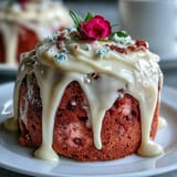 Showcases a soft pink rosé velvet cake, perfect for celebrations.