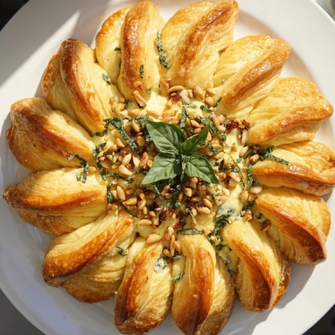 Golden baked Poinsettia Puff Pastry Appetizer, a savory holiday treat; flaky and fragrant.