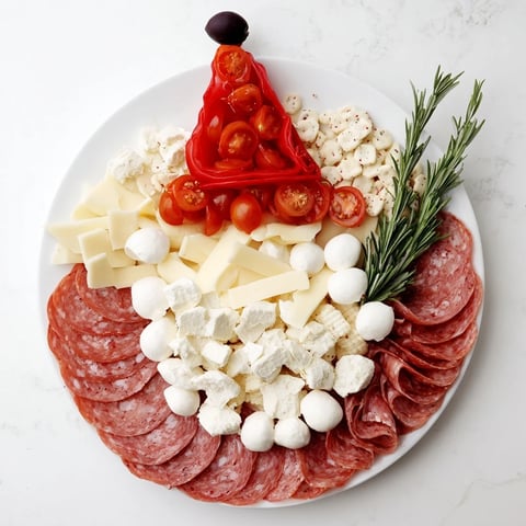 Santa's Beard and Hat Board: A festive charcuterie board, creamy cheeses form Santa's full beard, pepper the hat.