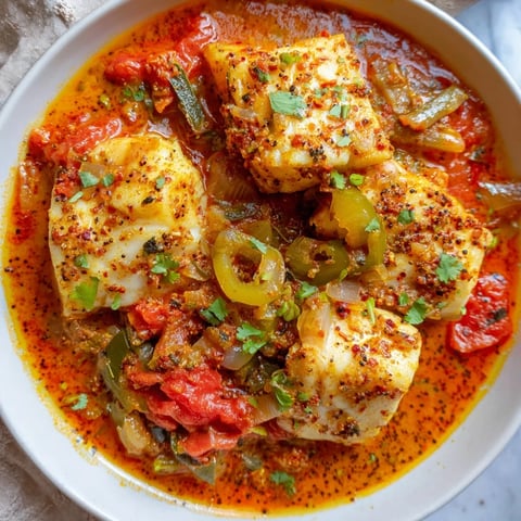 A steaming bowl of Bahraini Fish Curry, rich with coconut milk and aromatic spices.