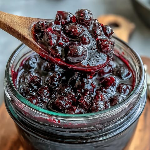 A glass bottle of homemade Crème de Cassis sits beside fresh blackcurrants, perfect for a classic Kir Royale cocktail.