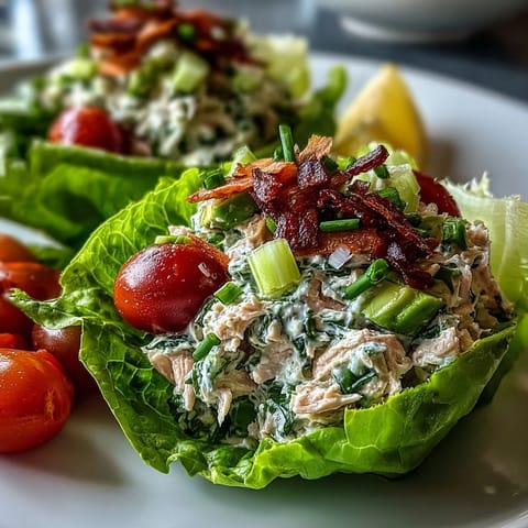 Crisp lettuce cups filled with creamy tuna salad, perfect for a light, high-protein meal.