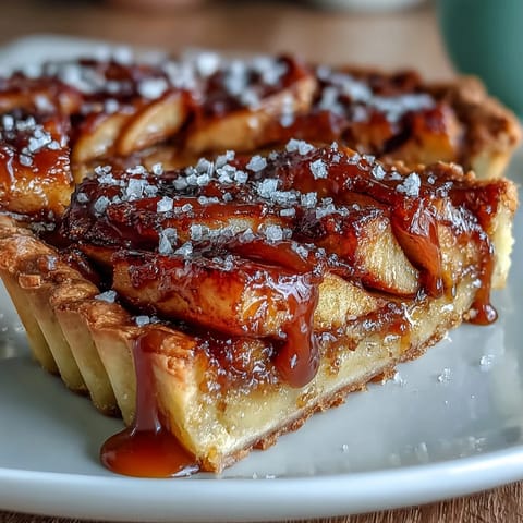 Buttery crust filled with tender cinnamon-spiced apples and homemade caramel, topped with sea salt for a sweet-salty balance.