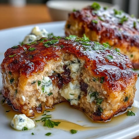 Juicy Mediterranean chicken patties seasoned with feta, herbs, and olives, served on a rustic plate.  
