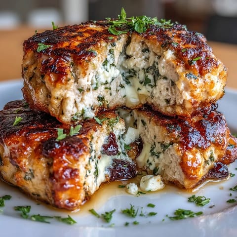Golden-brown chicken patties bursting with Mediterranean flavors of feta, olives, and fresh herbs.  