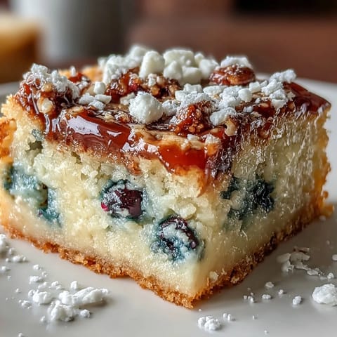 Chewy blondies loaded with fresh blueberries and rich white chocolate, offering a delightful summer dessert that's easy to make and share.