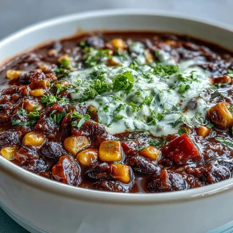 Warm vegetarian chili with black beans, sweet corn, and bold spices, served with a dollop of zesty lime crema.  