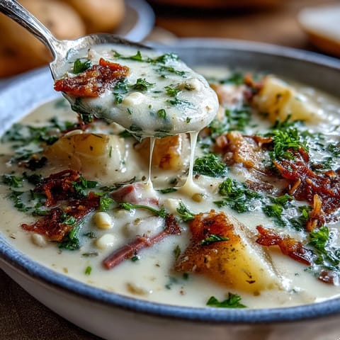 Creamy Light Ham and Potato Chowder with Celery and Corn, featuring tender potatoes, sweet corn, and savory ham in a comforting broth.