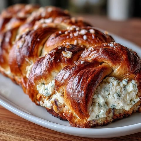 Golden braided King Cake filled with tangy lemon cream cheese, drizzled with glaze and topped with purple, green, and gold sugar.  