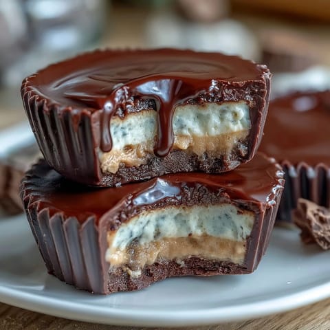 Homemade peanut butter cups with a protein-rich Greek yogurt filling, perfect for a healthy snack or guilt-free dessert.  