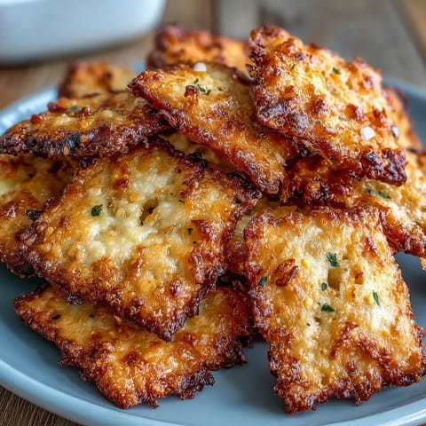 Crispy homemade Garlic Parmesan Sourdough Cheez-Its with golden edges and a cheesy, garlicky aroma.  