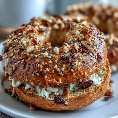 Fluffy cottage cheese bagels baked golden and topped with everything bagel seasoning, ready to slice and serve warm.