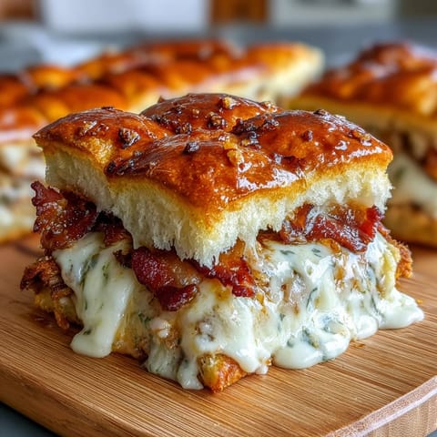 Kentucky Derby Hot Brown Sliders on Brioche Buns with roasted turkey, crispy bacon, and creamy Mornay sauce—perfect party appetizer for Derby Day.