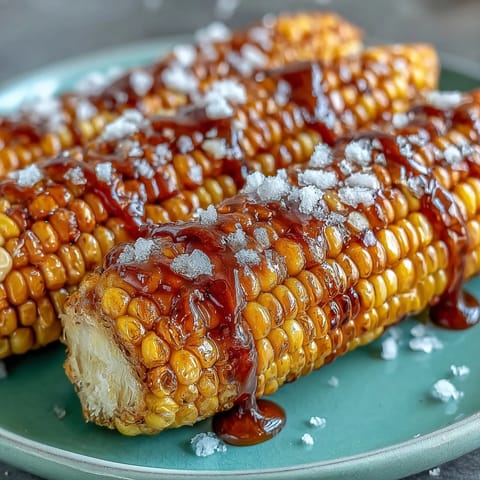 Perfect Microwave Corn on the Cob in 5 Minutes - Two golden ears of corn, steamed in their husks, glistening with melted butter and a sprinkle of sea salt, ready to serve.