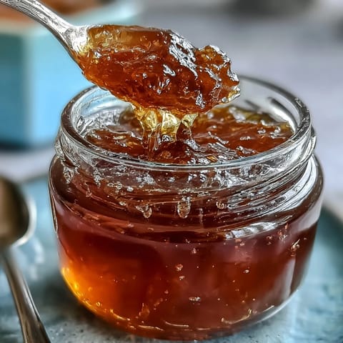Dandelion Jelly on a rustic wooden board with fresh dandelion blossoms and a butter knife for spreading.
