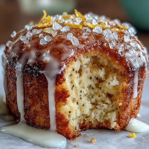 Bright lemon poppy seed muffins with golden tops, sparkling sugar, and a glossy lemon glaze, perfect for breakfast or brunch.
