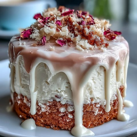 Bridal Shower Rosé Velvet Cake: a blush pink confection with elegant gold dripping.