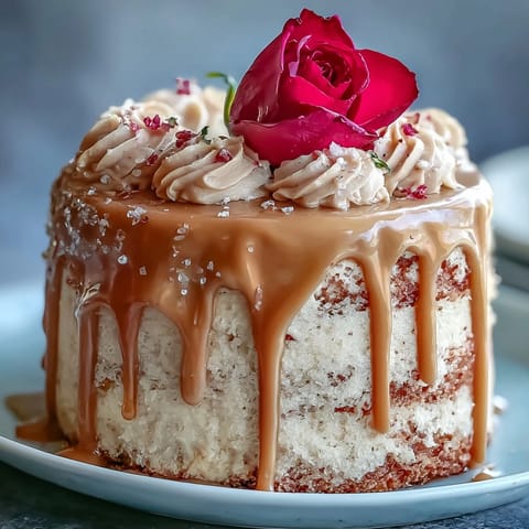 Bridal Shower Rosé Velvet Cake glistening with gold drip, a perfect celebration dessert.