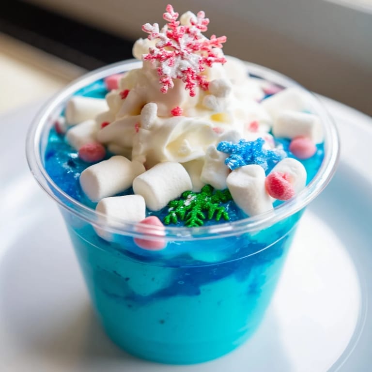 These chilled snow globe Jello cups, full of edible sparkles, are a fun treat for kids.