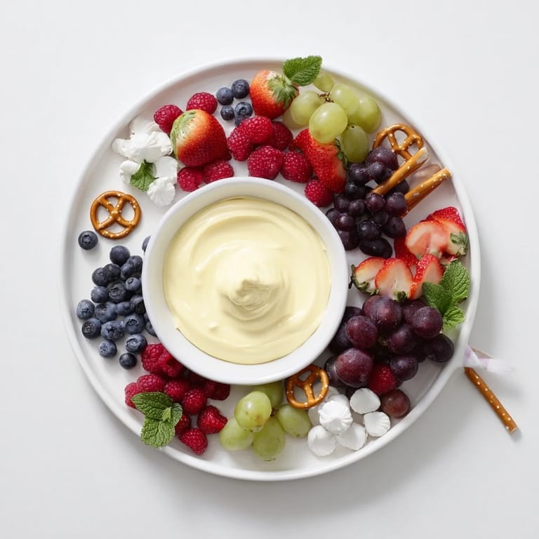 Enjoy this easy Mistletoe Kiss Berry Dip Board: fresh fruit with a tangy, luscious dip makes a perfect party snack.