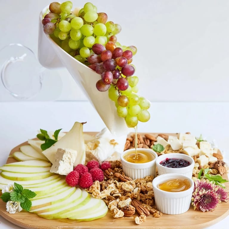 Delicious, festive Champagne Waterfall Board, showcasing a beautiful arrangement of savory and sweet treats.